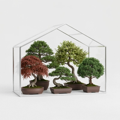 Bonsai trees in a cold frame or sheltered environment